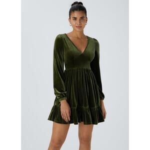 NWT Halara Everyday Deep V-Neck Long Sleeve Velvet Mini Chill Dress Green XL